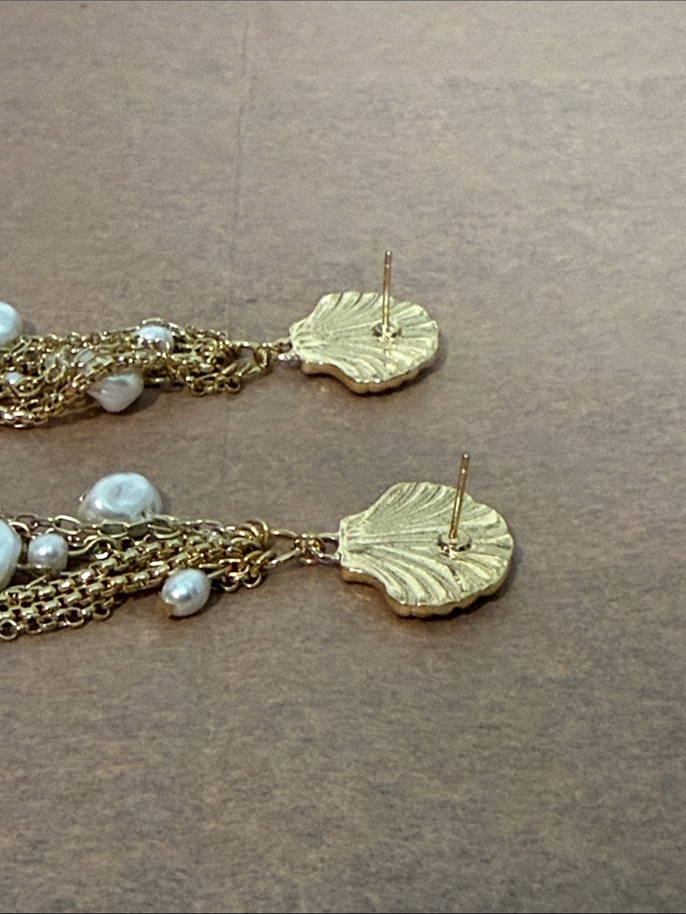 Atterri Gold Shell Drop Earrings with Pearl Tassels - Picture 4 of 4